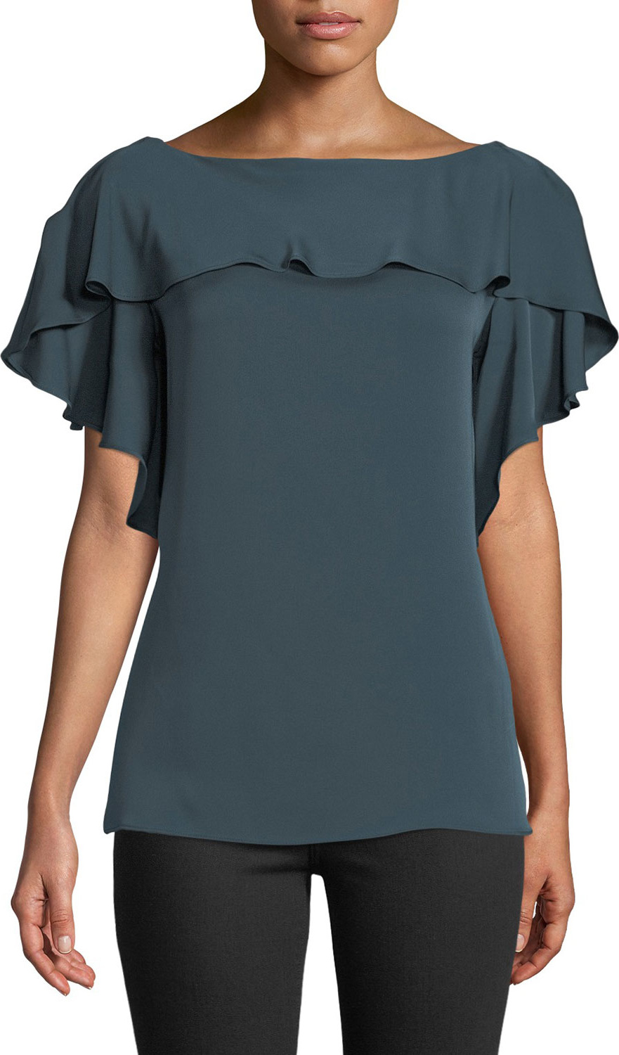 MILLY Elle Ruffle-Trim Silk-Blend Top