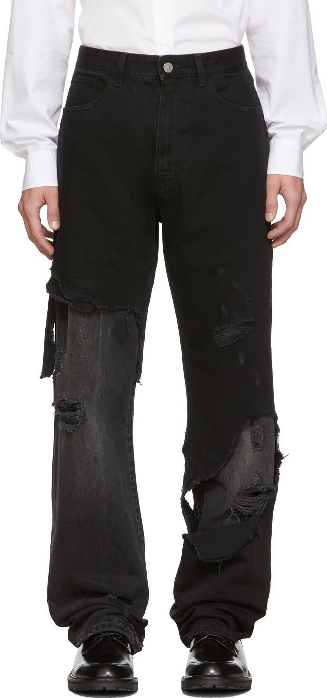 Raf Simons Black Destroyed Relaxed-Fit Jeans