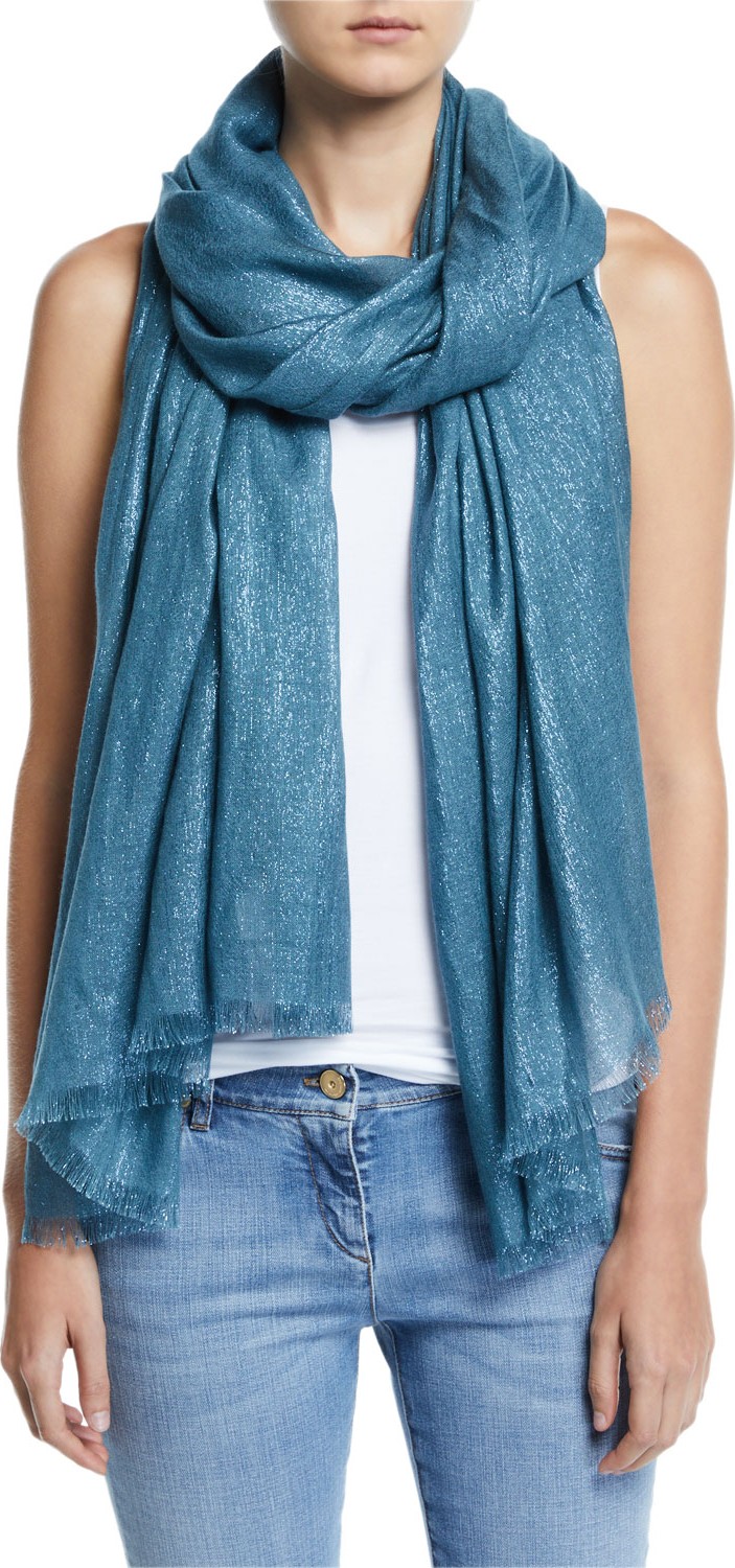 Brunello Cucinelli Shimmered Cashmere Fringe-Trim Scarf