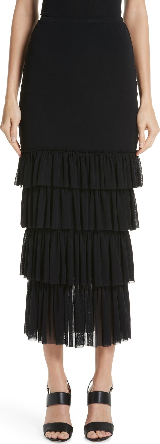 Fuzzi Tiered Ruffle Tulle Maxi Skirt