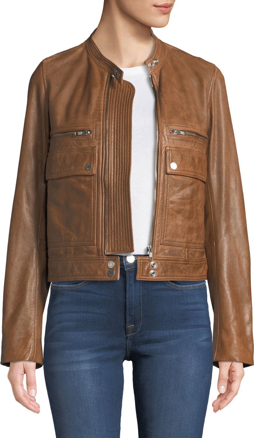 Zadig & Voltaire Love Zip-Front Leather Aviator Jacket