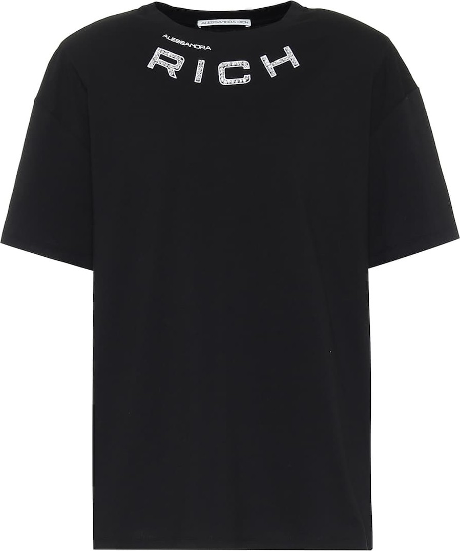 Alessandra Rich Embellished cotton-jersey T-shirt