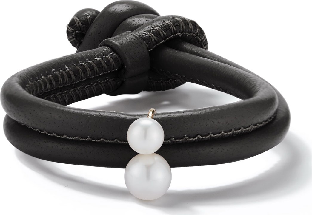 Mizuki Sea of Beauty Black Leather Wrap Bracelet with Pearls