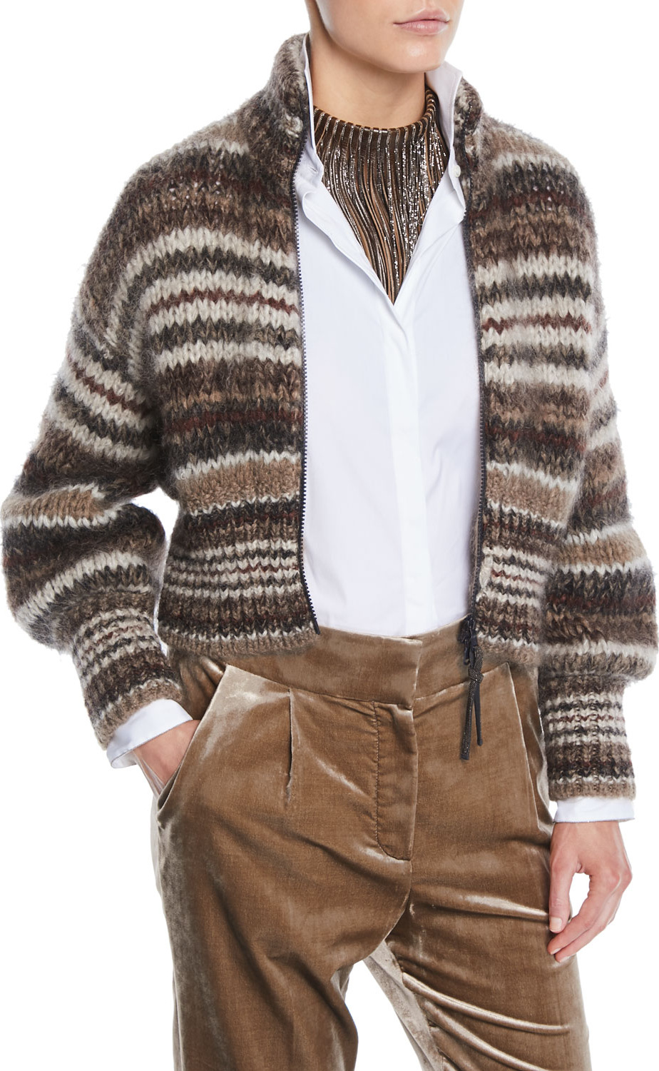 Brunello Cucinelli Leather and Monili Waterfall Necklace