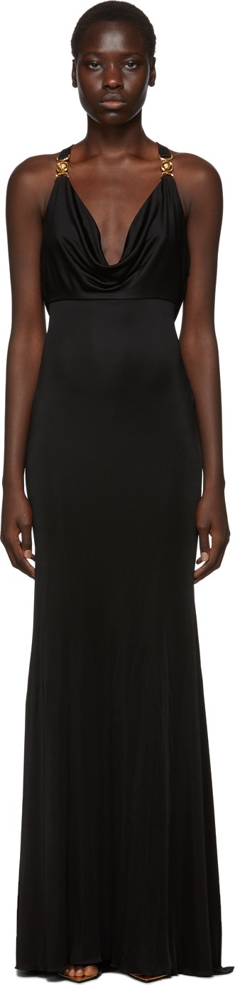 Versace Black Medusa Draped Cocktail Dress