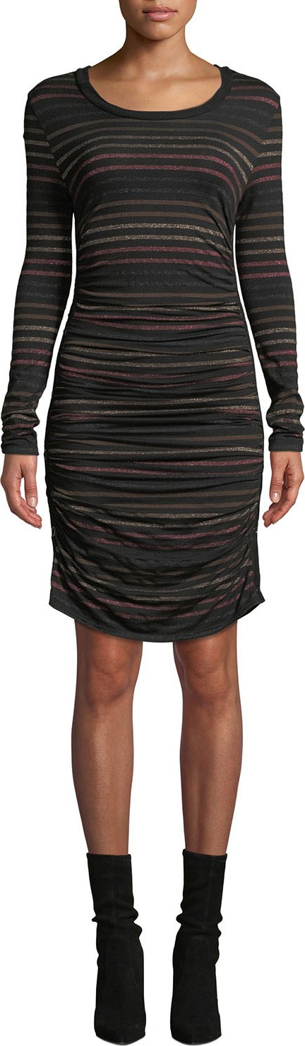 Veronica Beard Daphne Striped Metallic Long-Sleeve Dress