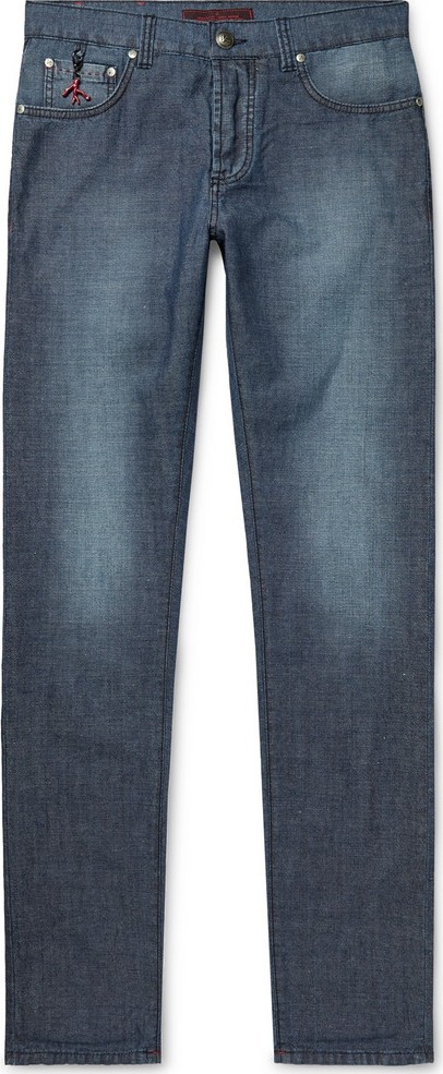 Isaia Slim-Fit Cotton and Linen-Blend Denim Jeans