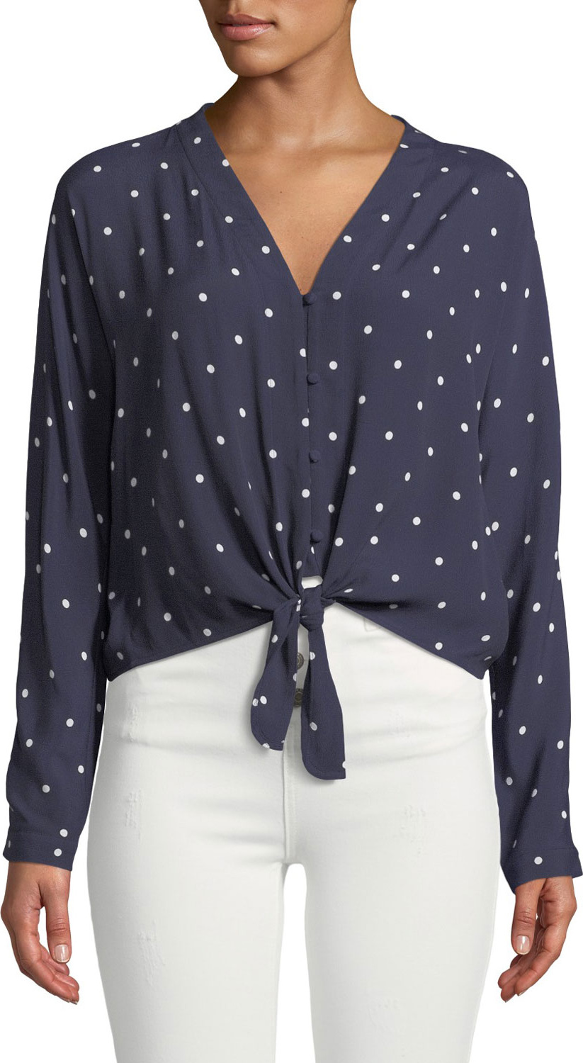 RAILS Sloane Dot-Print Tie-Front Blouse