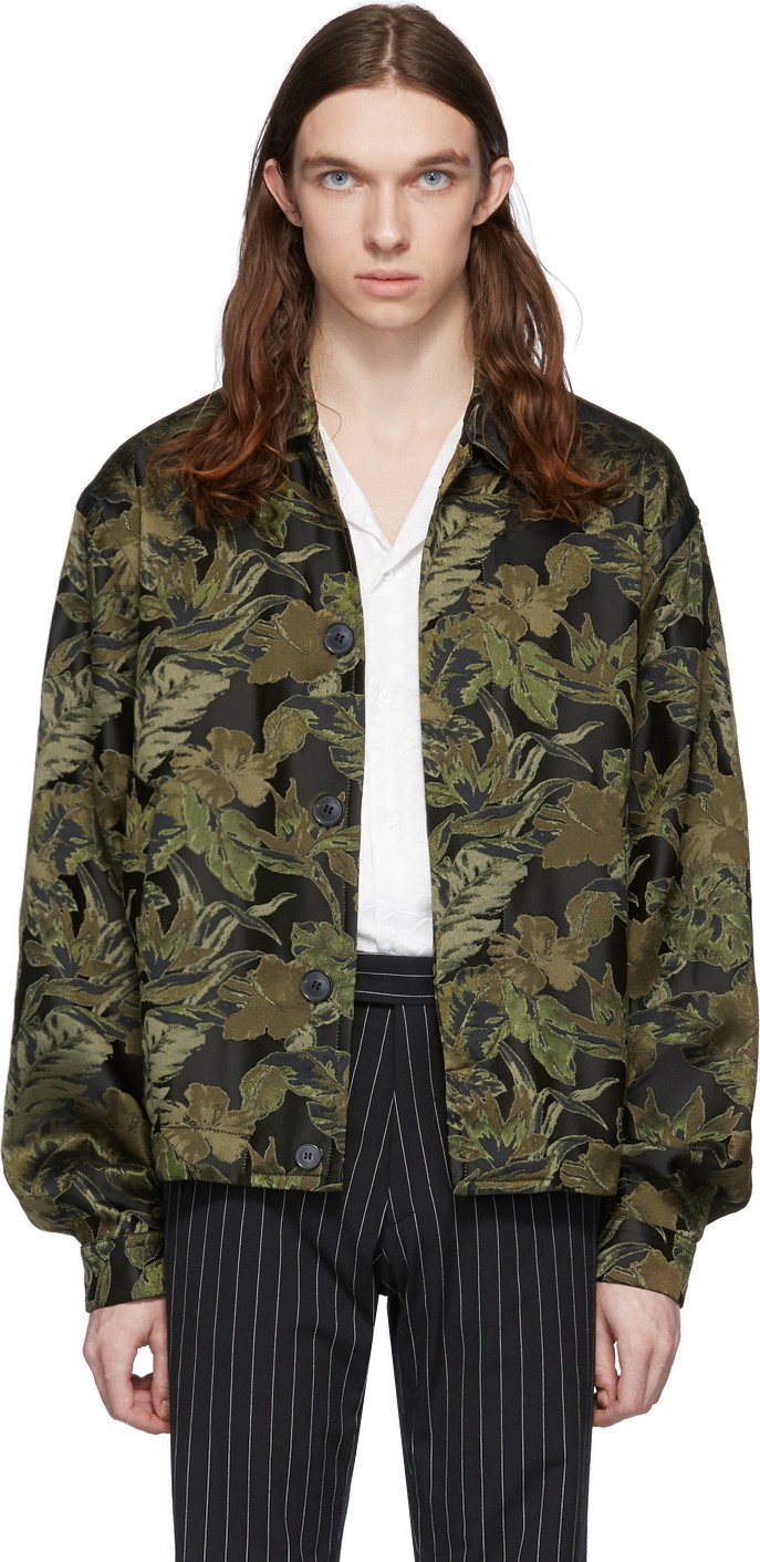 Dries Van Noten Khaki Jacquard Floral Jacket