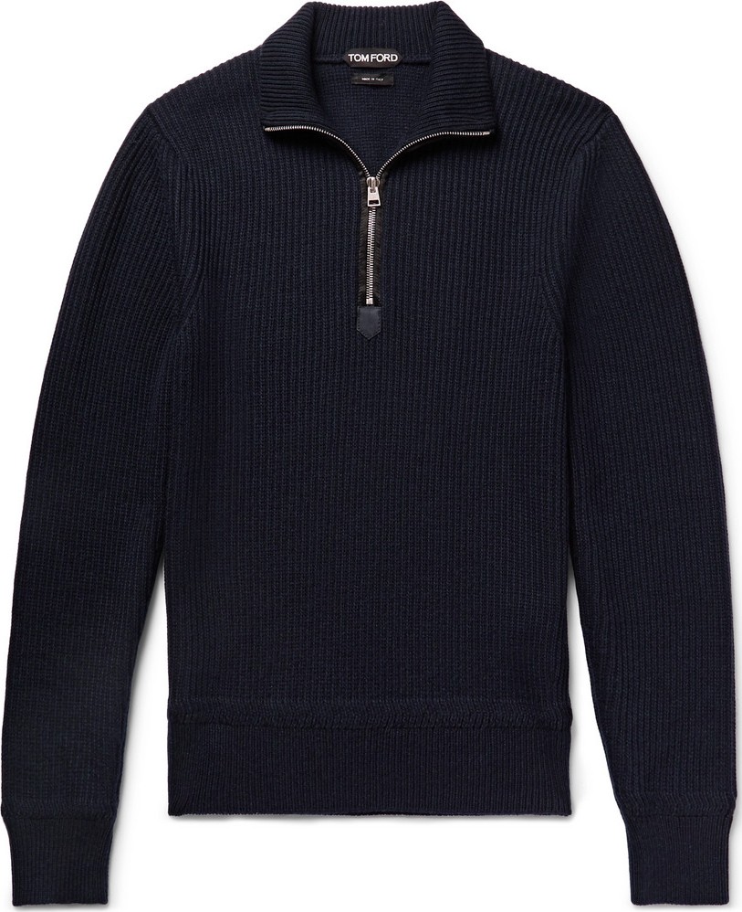 TOM FORD Slim-Fit Ribbed Merino Wool and Cashmere-Blend Half-Zip Sweater