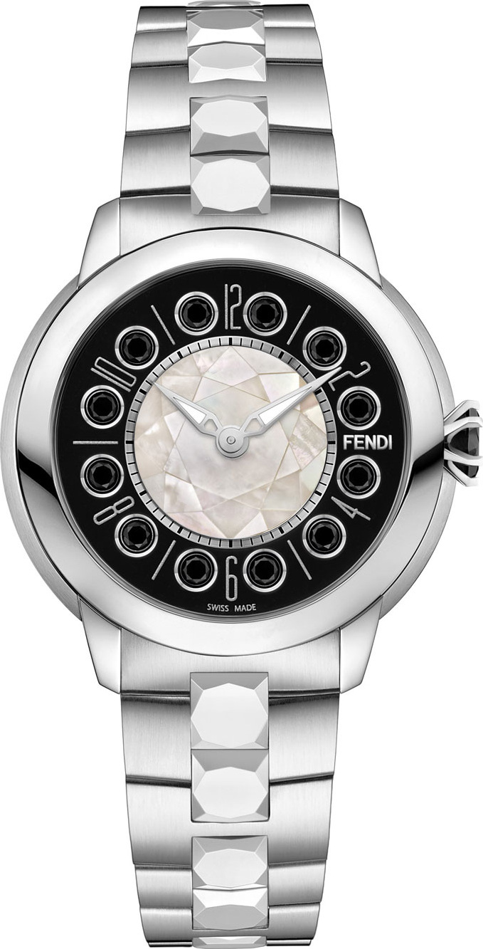 Fendi 38mm IShine Stainless Steel Bracelet Watch w/Black Spinel