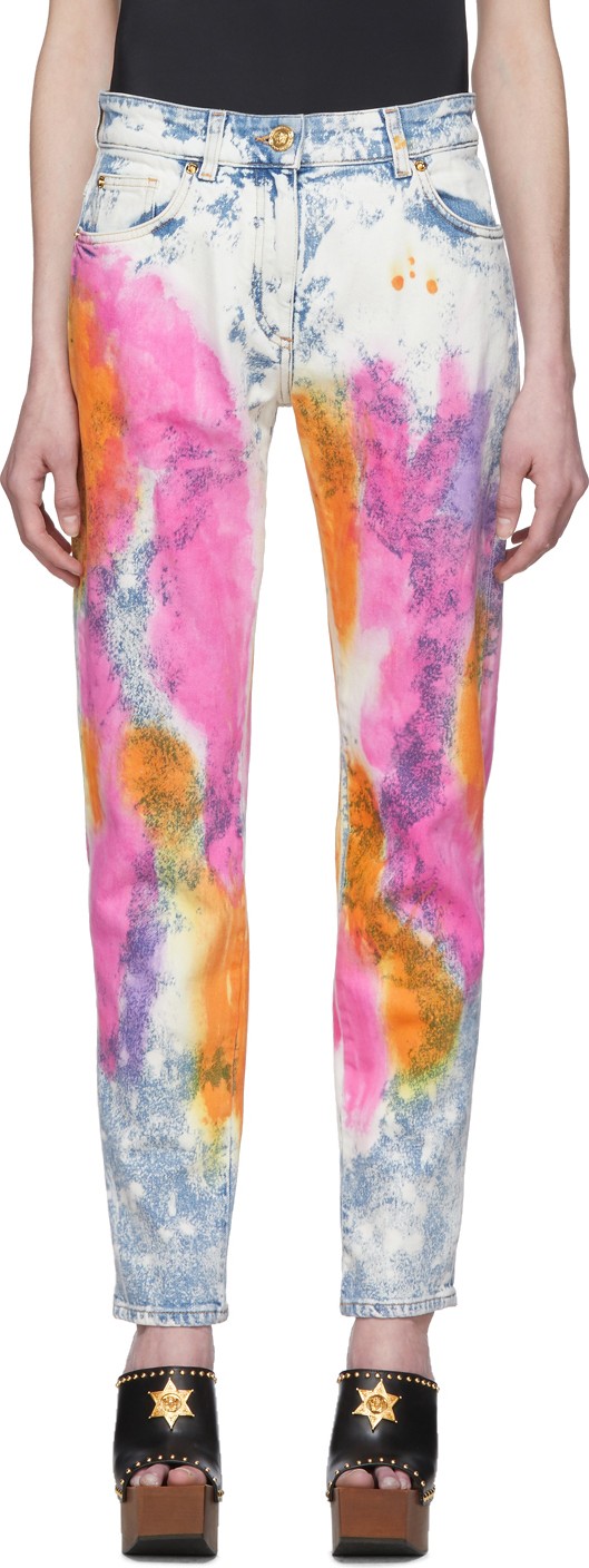 Versace Blue & White Denim Tie-Dye Jeans