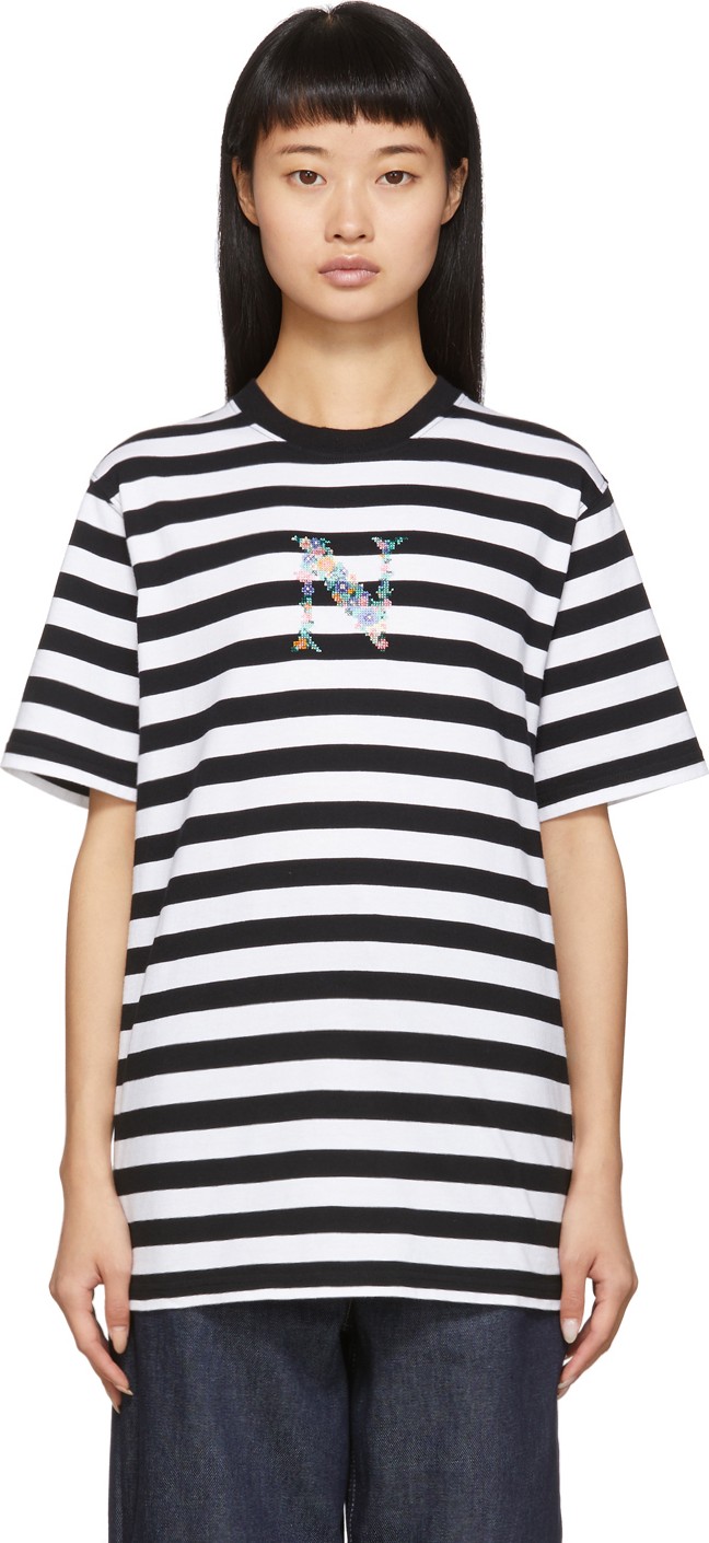 Noah NYC Black & White Stripe Bouquet T-Shirt