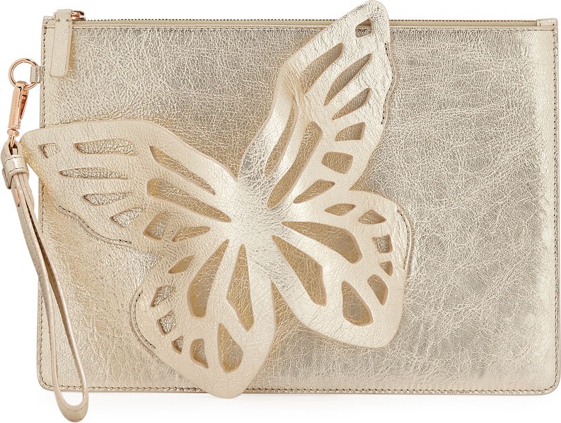 Sophia Webster Flossy Butterfly Metallic Leather Pochette Clutch Bag