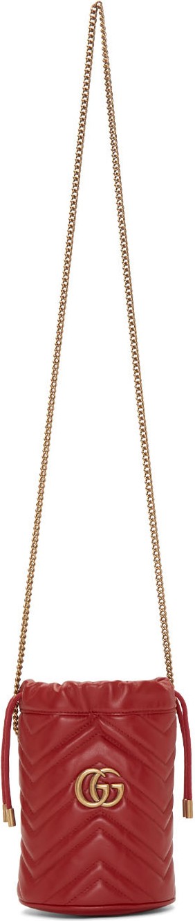 Gucci Red Mini GG Marmont Bucket Bag