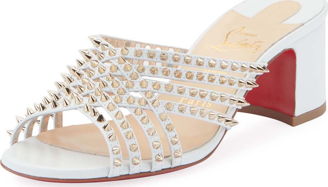 Christian Louboutin Martha Spike Red Sole Sandals  White