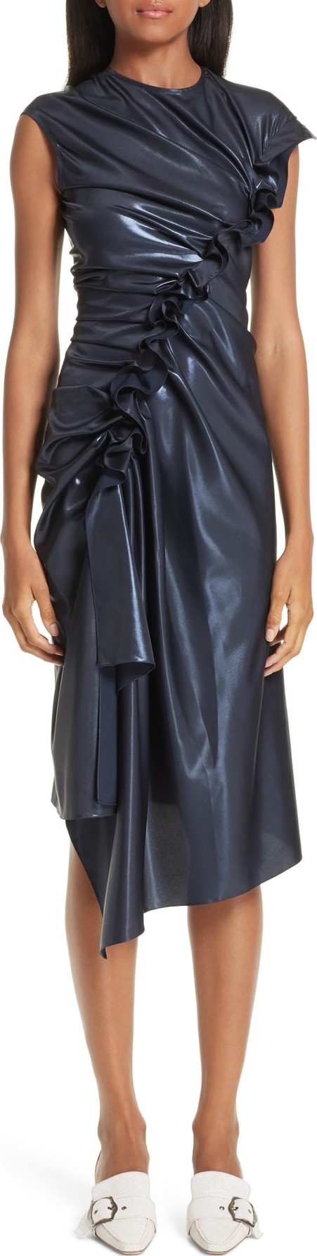 Sies Marjan Fleur Ruched Ruffle Laminated Dress