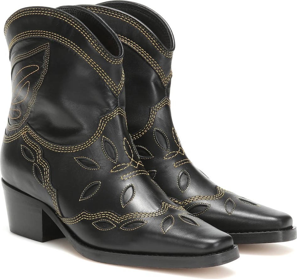 Ganni Low Texas leather cowboy boots