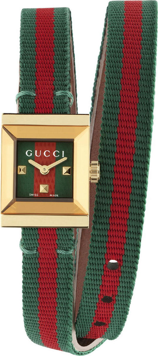 Gucci G-Frame Square Double-Wrap Web Watch