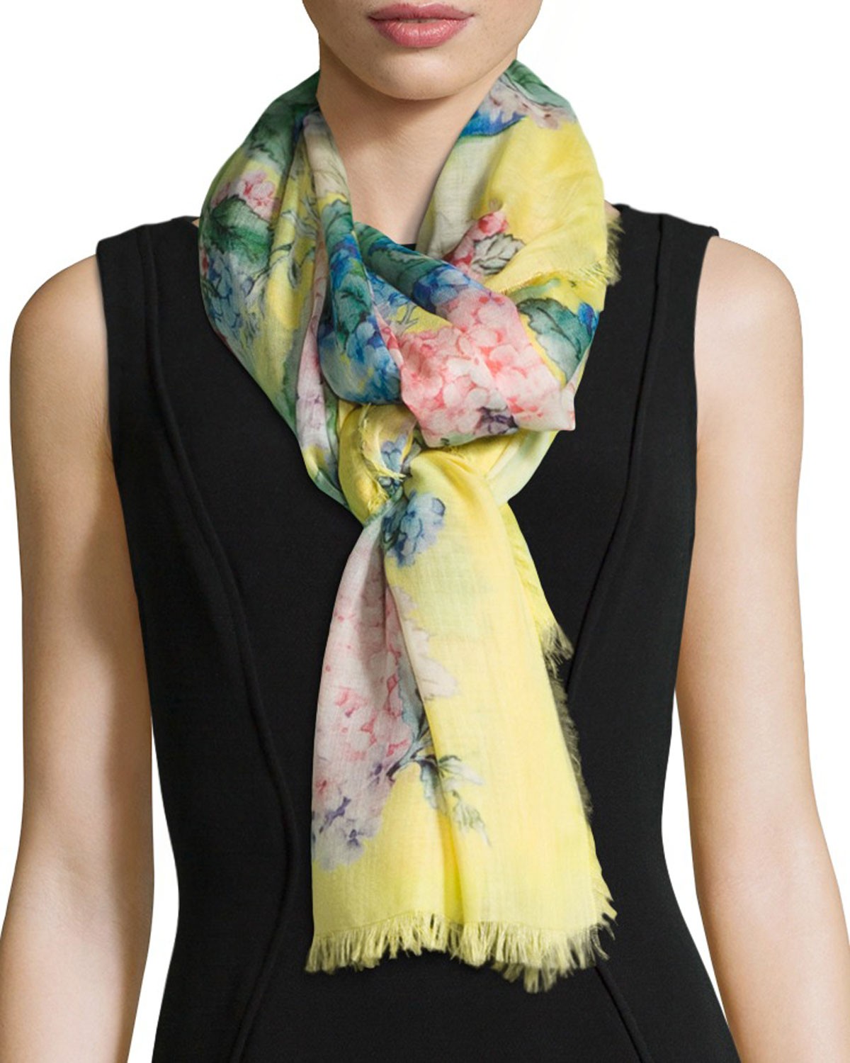 Gucci Hydrangea Cashmere & Silk Scarf, Yellow/Pink