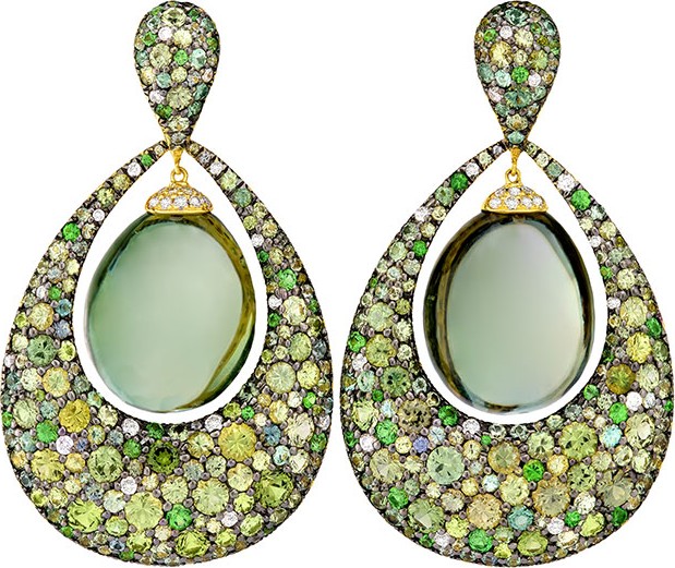 Margot McKinney Greenbell Drop Earrings with Green Amethyst & Diamonds