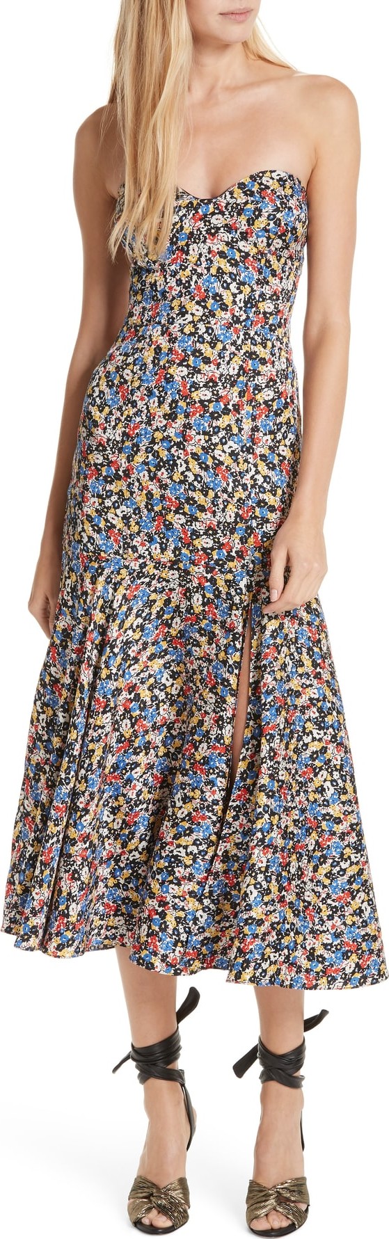 Veronica Beard Annika Floral Print Strapless Stretch Silk Dress