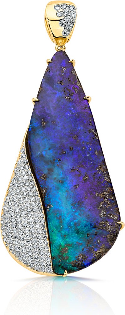 Pamela Huizenga 18k Opal & Diamond Pear Pendant