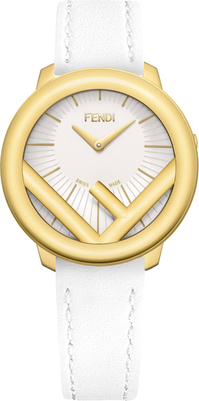 Fendi 36mm Run Away Watch with Leather Strap, White/Golden