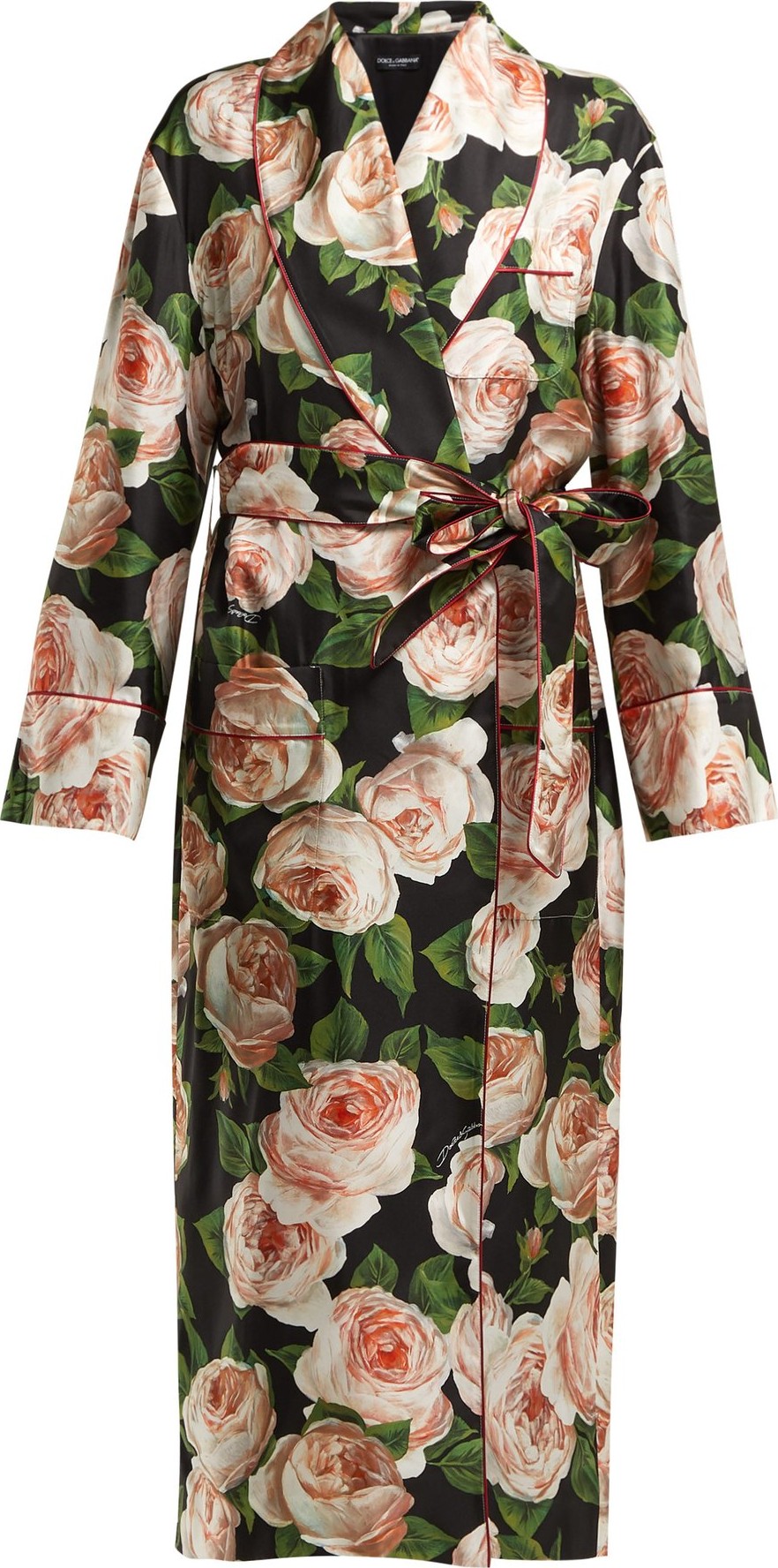 Dolce & Gabbana Single-breasted rose-print silk coat
