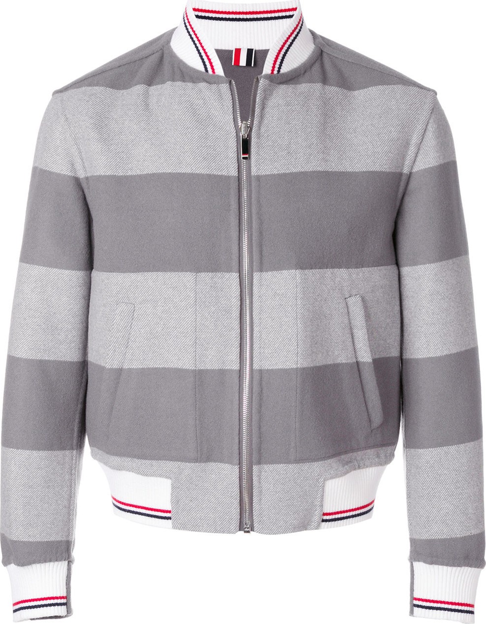Thom Browne Grey Reversible Rugby Stripe Melton Wool Bomber