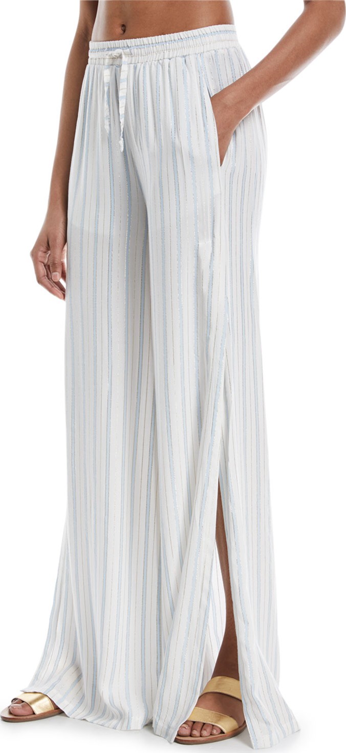 Onia Chloe Wide-Leg Side-Slit Striped Coverup Pants