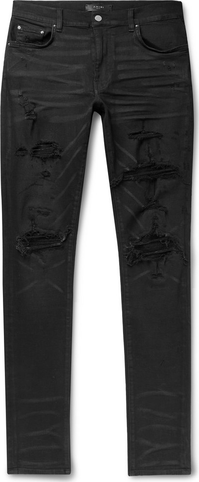 Amiri Skinny-Fit Panelled Distressed Stretch-Denim Jeans