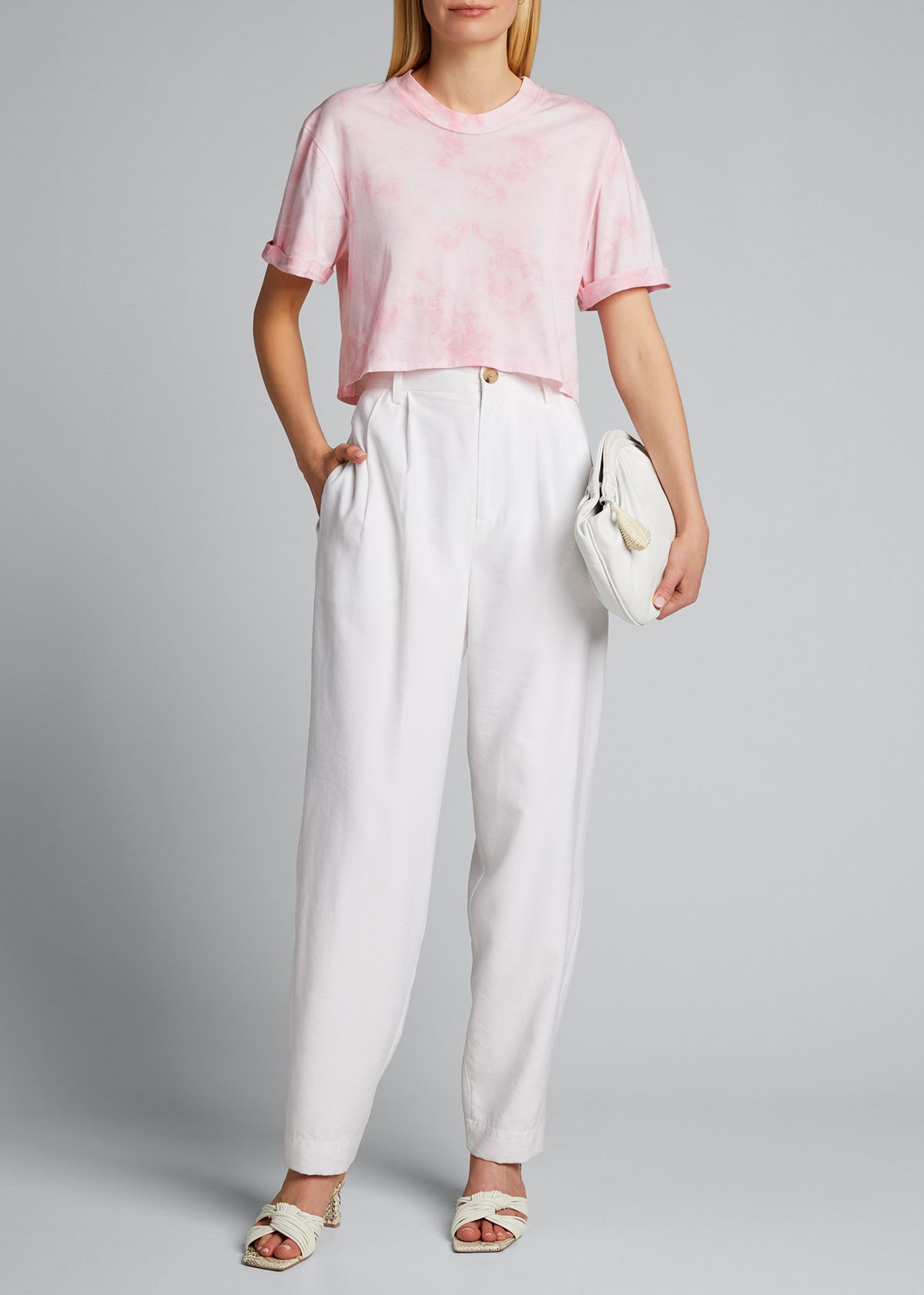Alice + Olivia Blu Cropped Tee w/ Rolled Sleeves