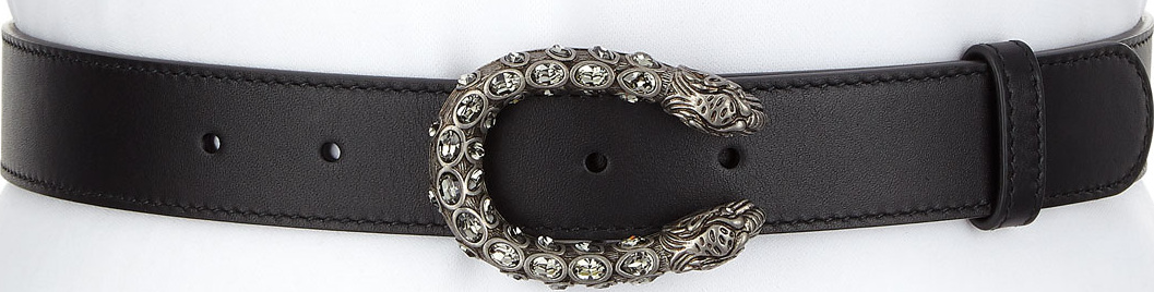Gucci Leather Belt with Crystal Dionysus Buckle