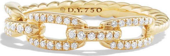 David Yurman Stax Single-Row Pave Chain Link Ring with Diamonds in 18K Gold, Size 6