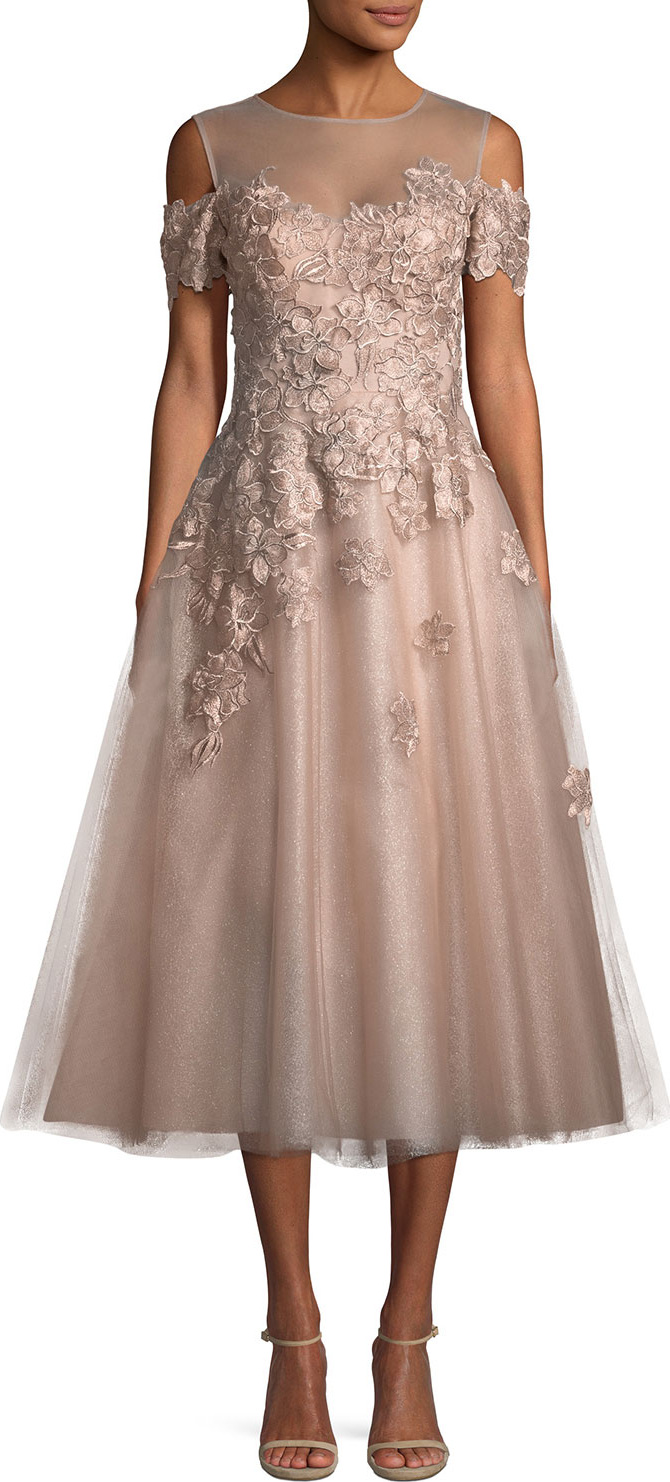 Rickie Freeman for Teri Jon Organza 3D Embellished Illusion Gown