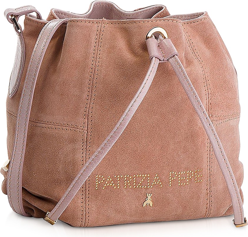 Patrizia Pepe Small Cloud Rose Suede Bucket Bag