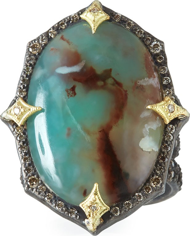 Armenta Old World Aquaprase™ Oval Cabochon Ring with Diamonds