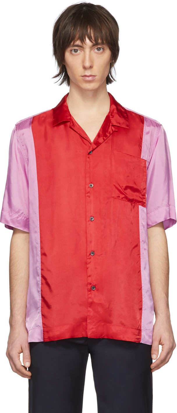 Dries Van Noten Red & Purple Carltone Colorblocked Shirt