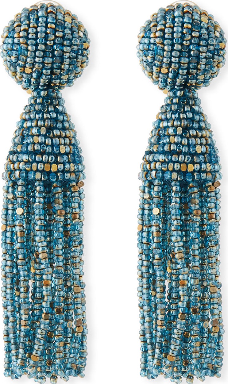 Oscar De La Renta Short Beaded Tassel Clip-On Earrings