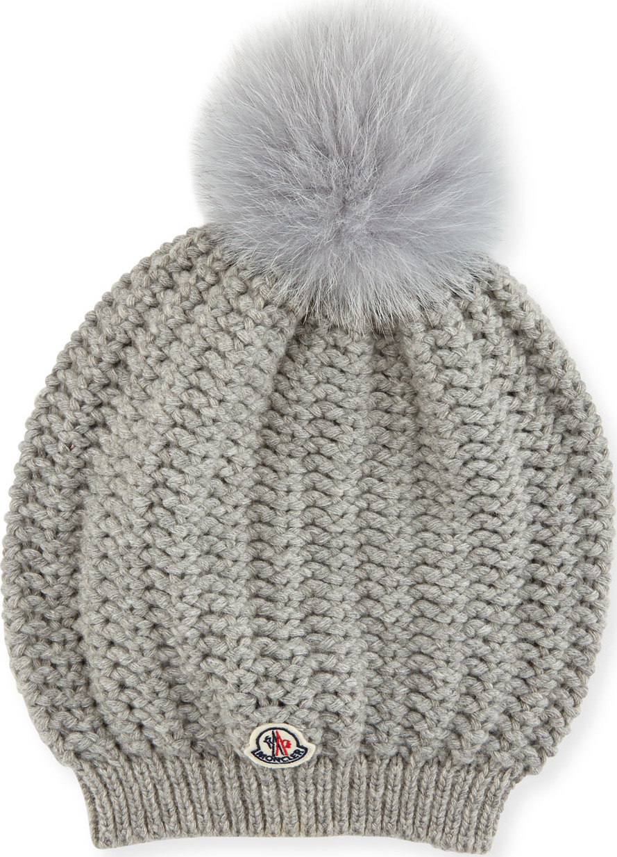 Moncler Bailey Slouchy Fur Pompom Beanie Hat