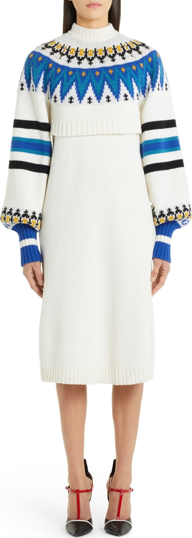 MSGM Fair Isle Wool Blend Layered Sweater Dress