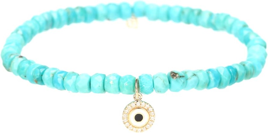 Sydney Evan 14kt gold and diamond beaded charm bracelet