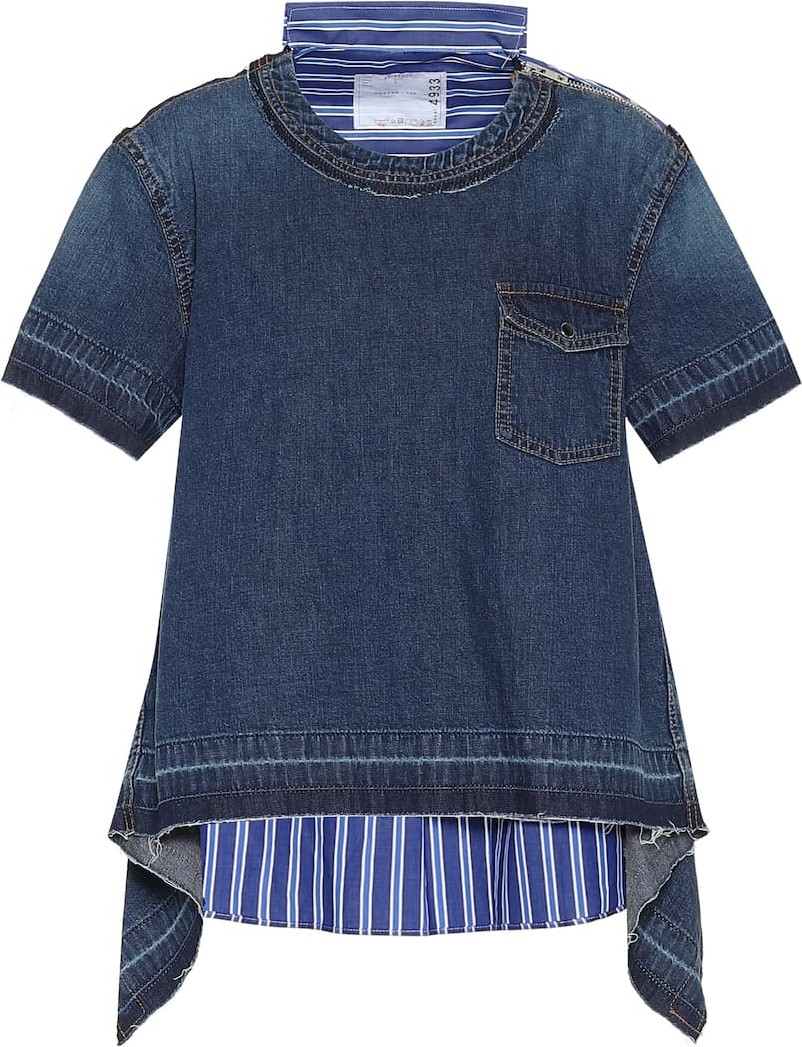 Sacai Striped cotton and denim top