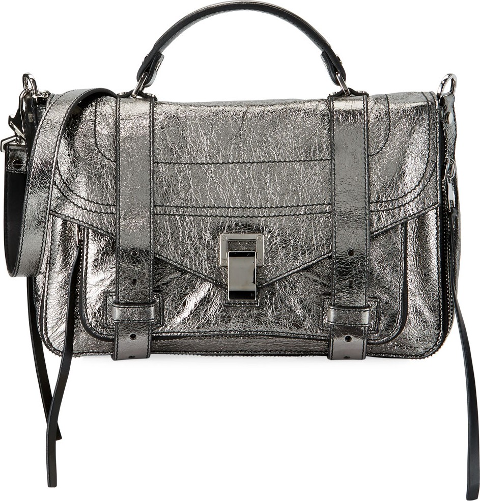 Proenza Schouler PS1+ Medium Metallic Paper Leather Satchel Bag