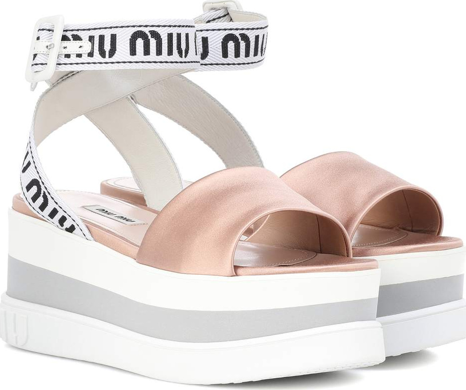 Miu Miu Logo satin platform sandals