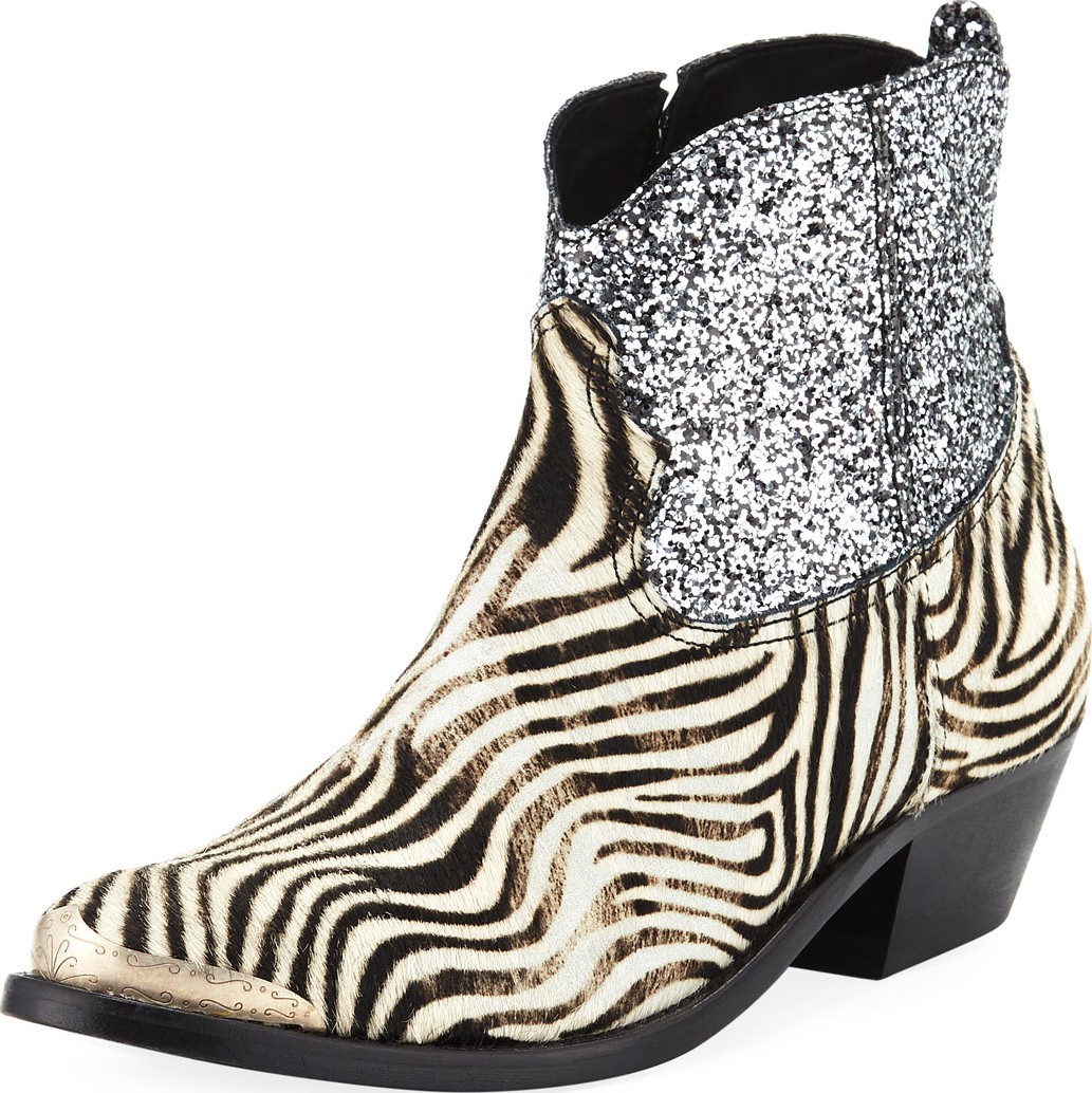 Golden Goose Deluxe Brand Young Zebra Glitter Western Booties