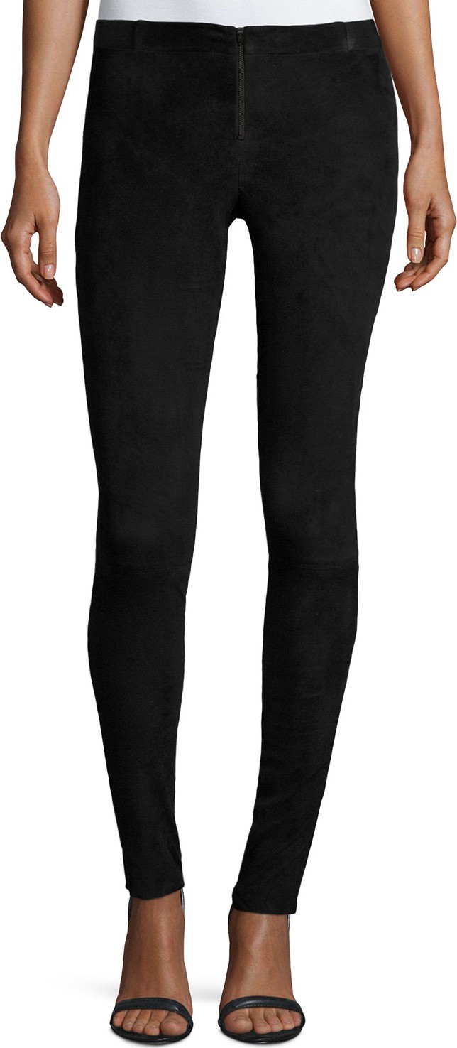 Alice + Olivia Front-Zip Suede Leggings