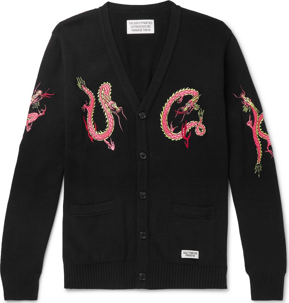 Wacko Maria Embroidered Cotton and Silk-Blend Cardigan