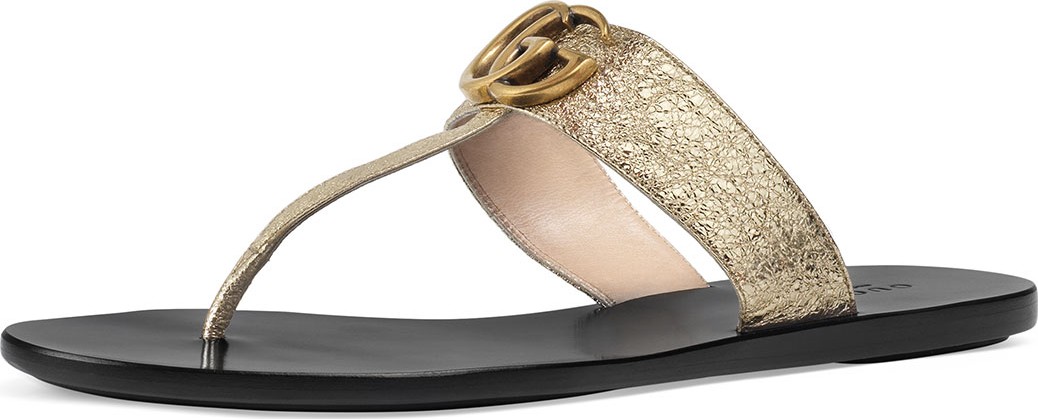 Gucci Flat Marmont Metallic Leather Thong